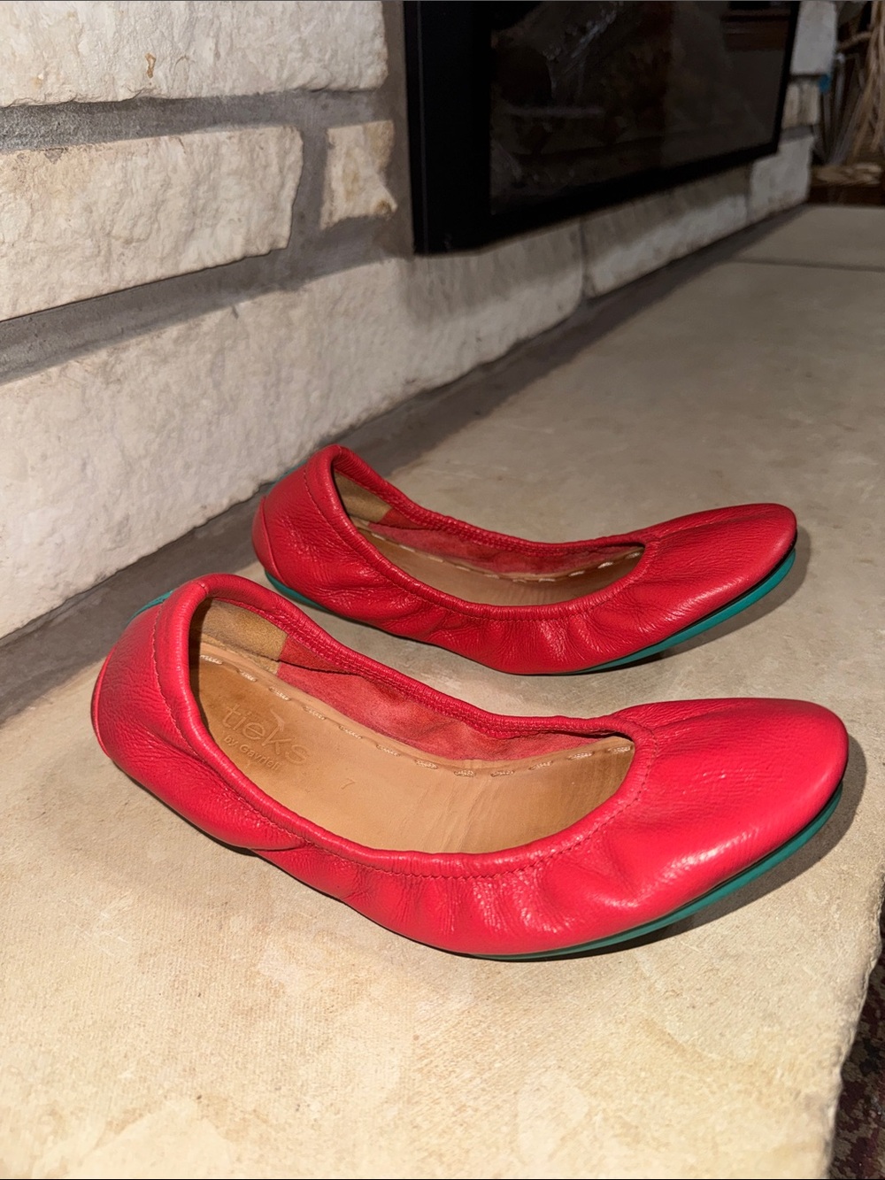 Tieks Red Ballet Flats with Teal Soles - Picture 7 of 10